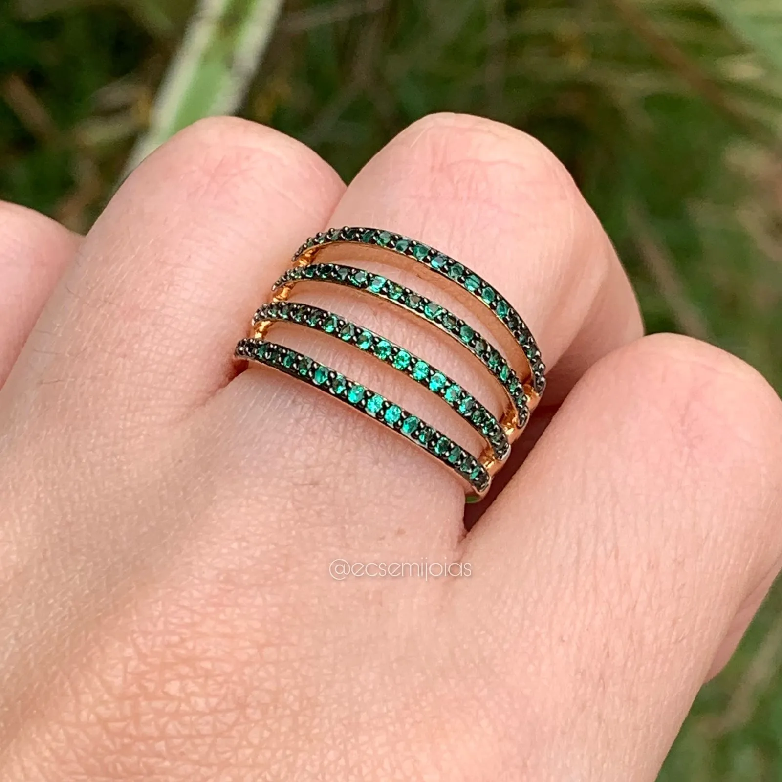 Anel 4 fileiras cravejadas - banhado a ouro 18k