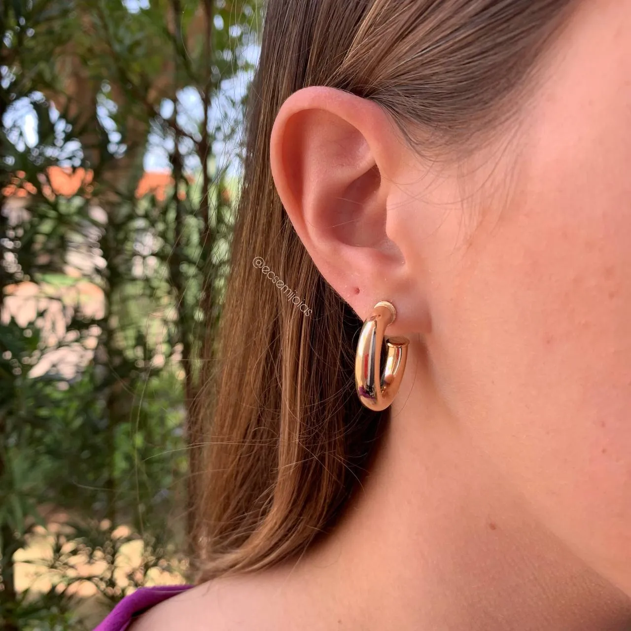 Brinco argola lisa 2 cm - 5 mm de espessura - banhado a ouro 18 k