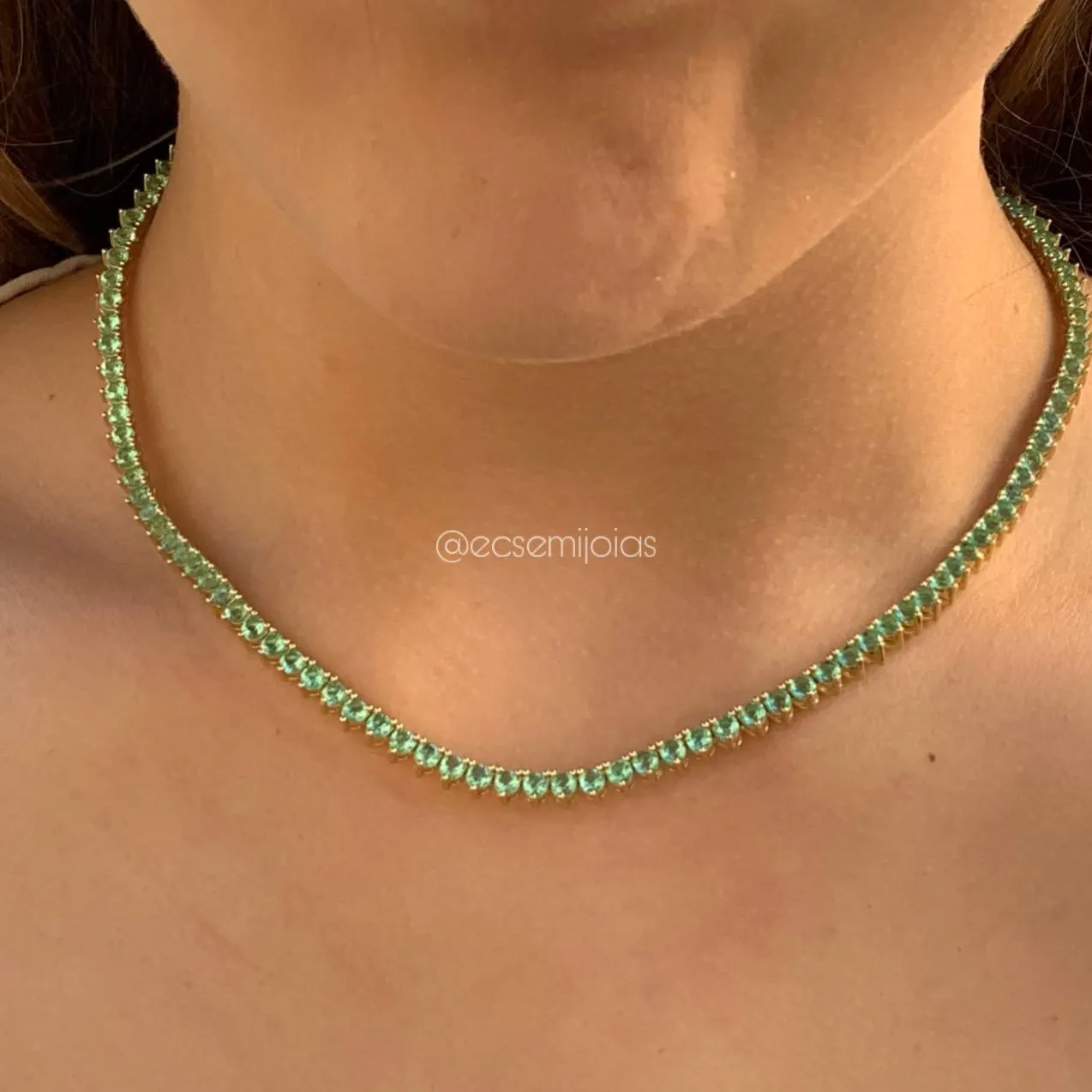 Colar choker de riviera coração - 40 cm - banhado a ouro 18k