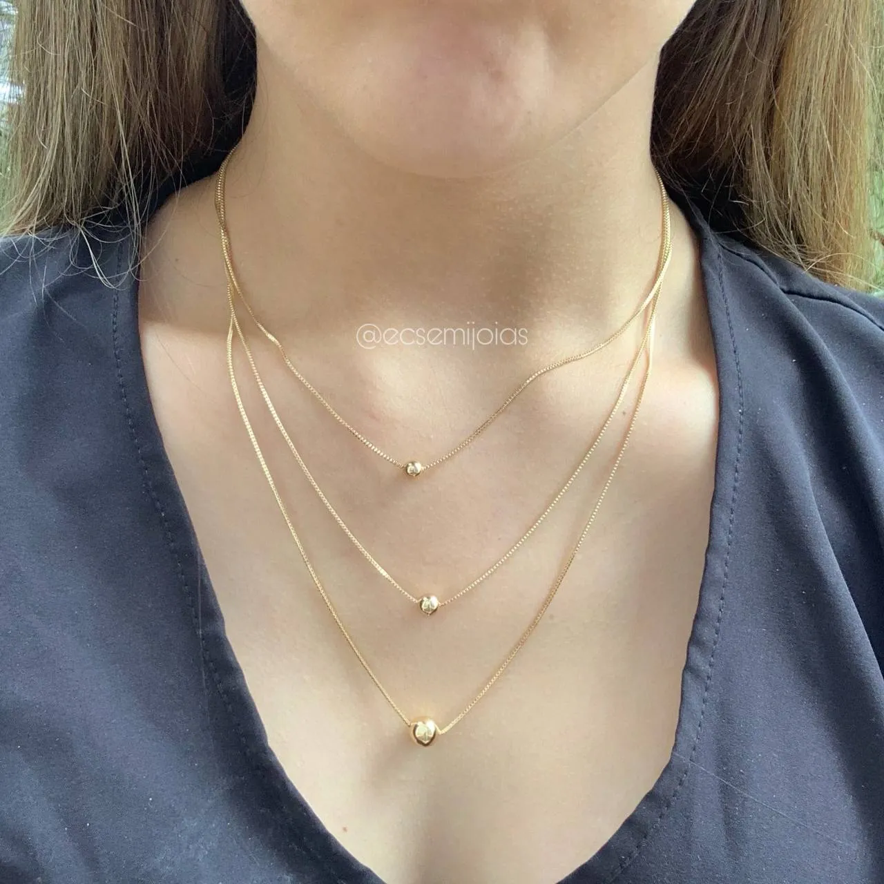 Colar de bolas três andares - banhado a ouro 18k
