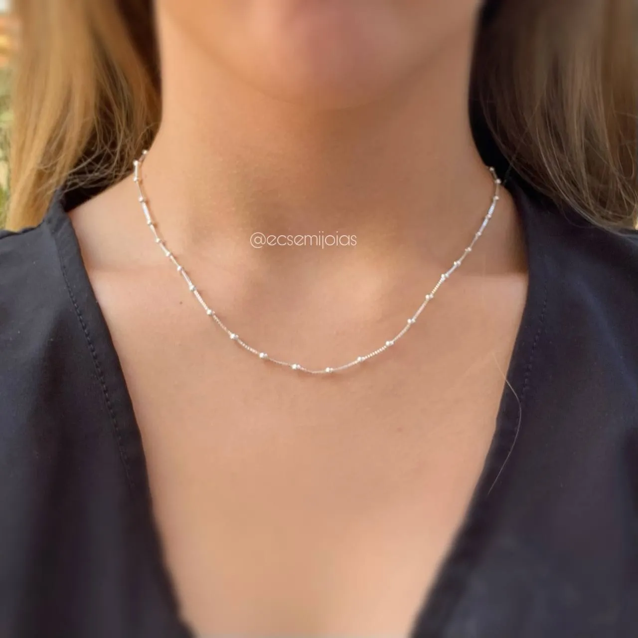 Colar de bolinhas 40 cm - banhado a prata 925