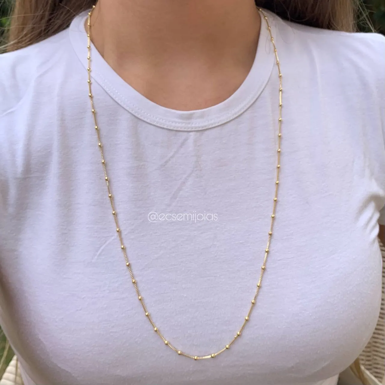 Colar de bolinhas de 70 cm - banhado a ouro 18k