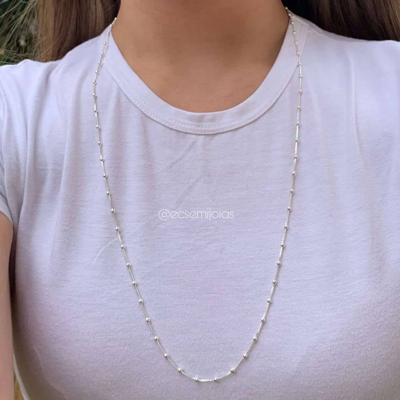 Colar de bolinhas de 70 cm - banhado a prata 925