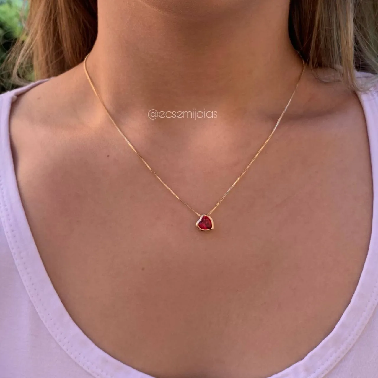 Colar de coração - 45 cm -  banhado a ouro 18k