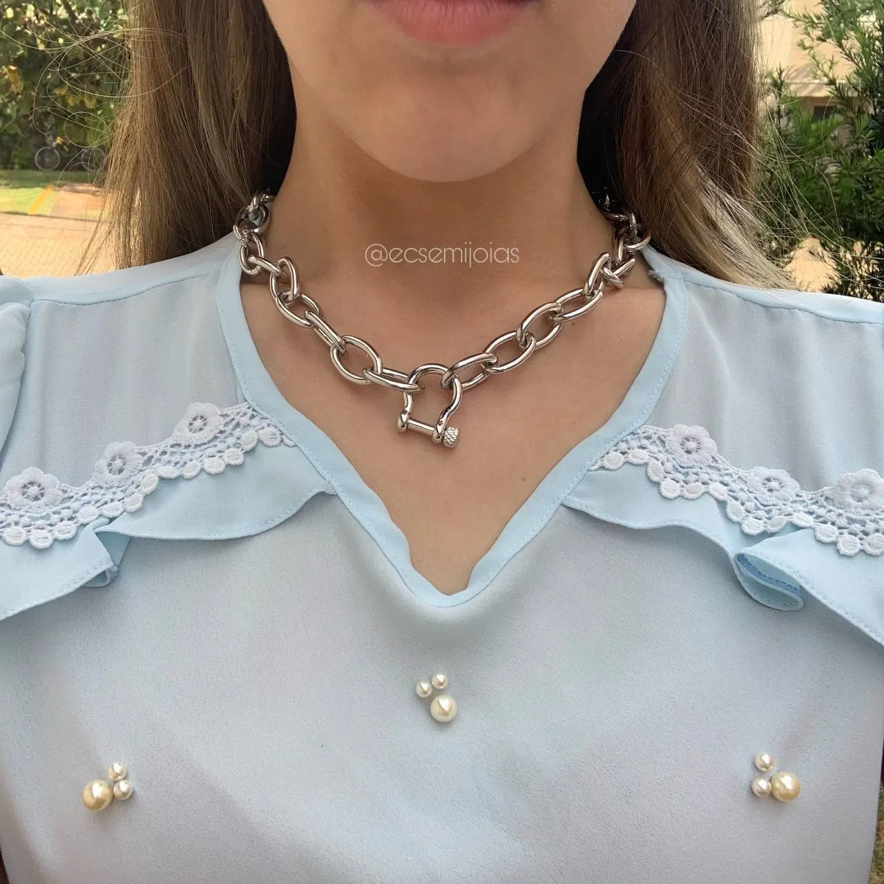 Colar de elos lisos - 50 cm - 3 mm de espessura - banhado a ródio  branco