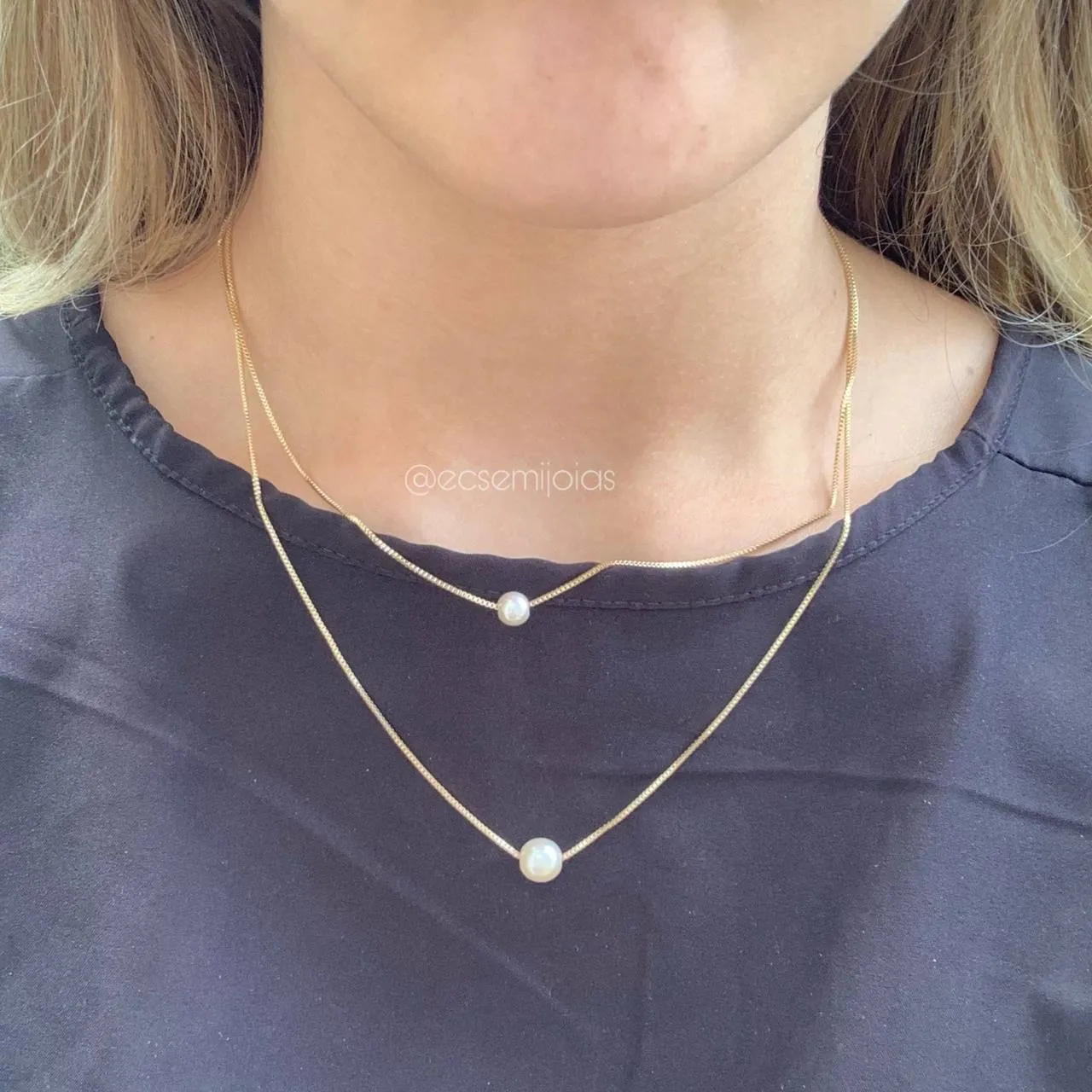Colar de pérola de dois andares - banhado a ouro 18k