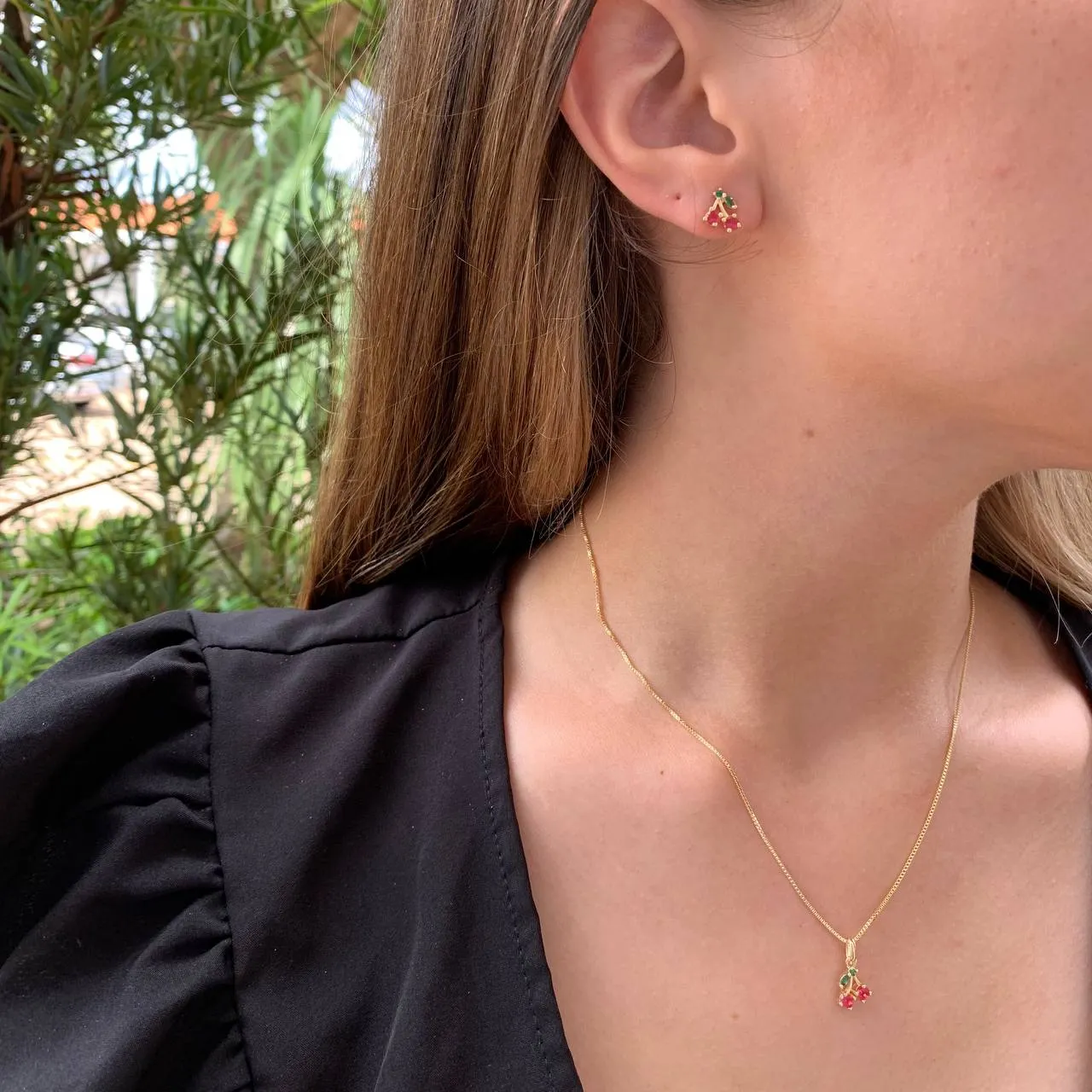 Conjunto de cereja - 45 cm - banhado a ouro 18k