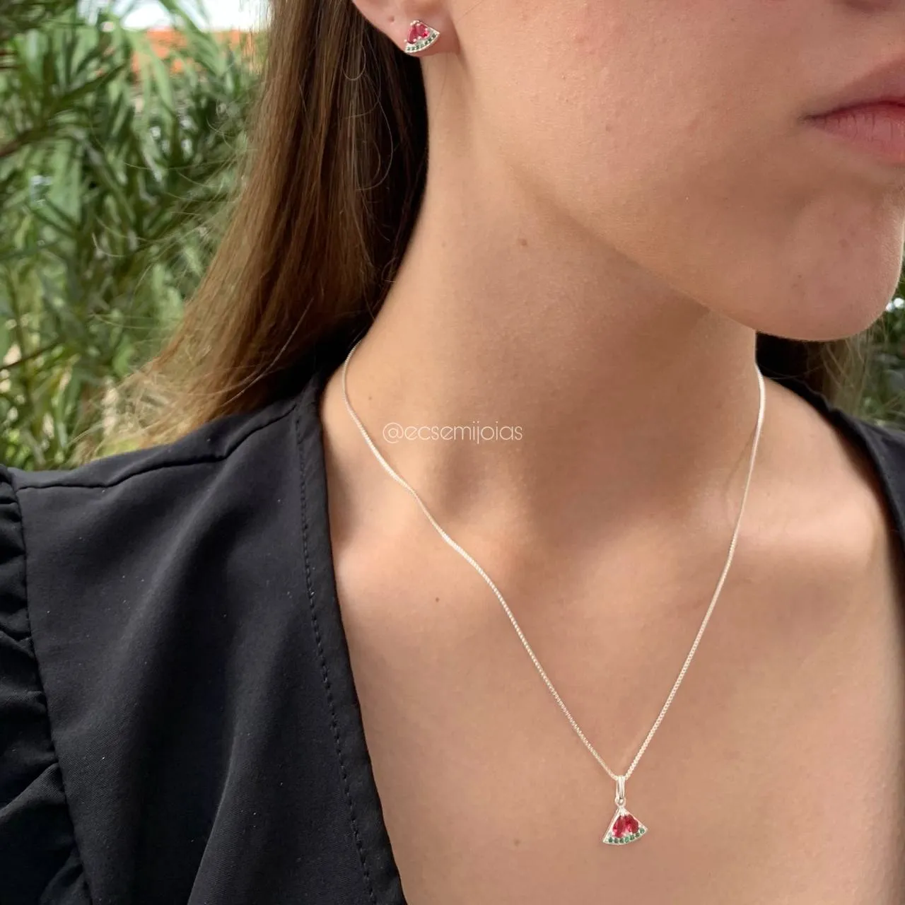Conjunto de melancia - 45 cm - banhado a prata 925