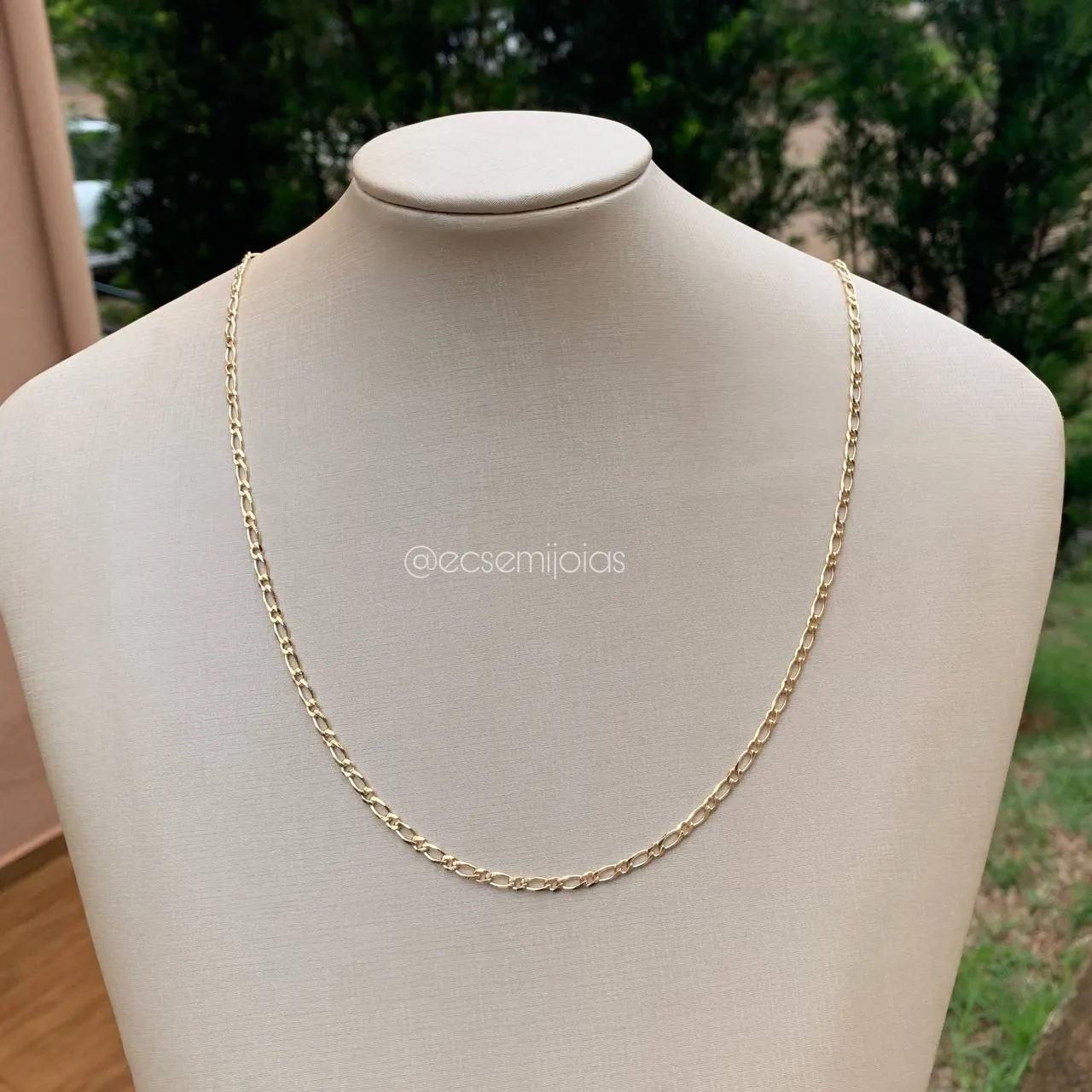 Corrente fígaro 3x1 elo fino 60 cm 3mm fecho gaveta - banhado a  ouro 18k
