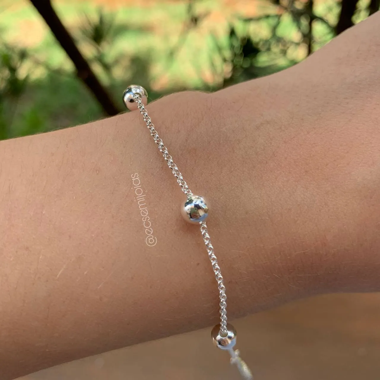 Pulseira de bola 4 mm - distancia de 3 cm  - 16 cm + 4 cm de extensor  - banhado a prata 925