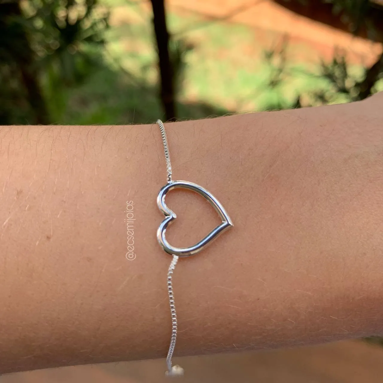 Pulseira de coração liso - banhado a prata 925 - 16 cm + 4 cm de extensor