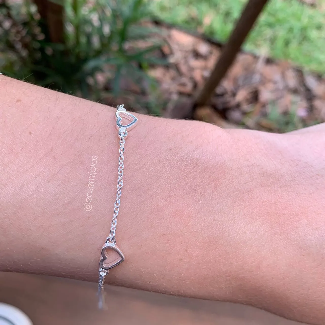 Pulseira de coração vazado 17 cm + 4 cm de extensor - banhado a prata 925
