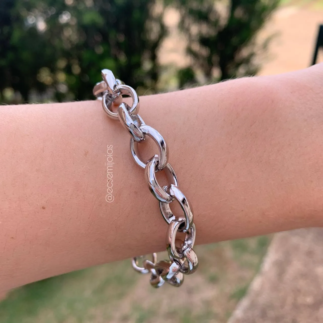 Pulseira de elos lisos espessura de 3mm - 20 cm  -  Ródio branco