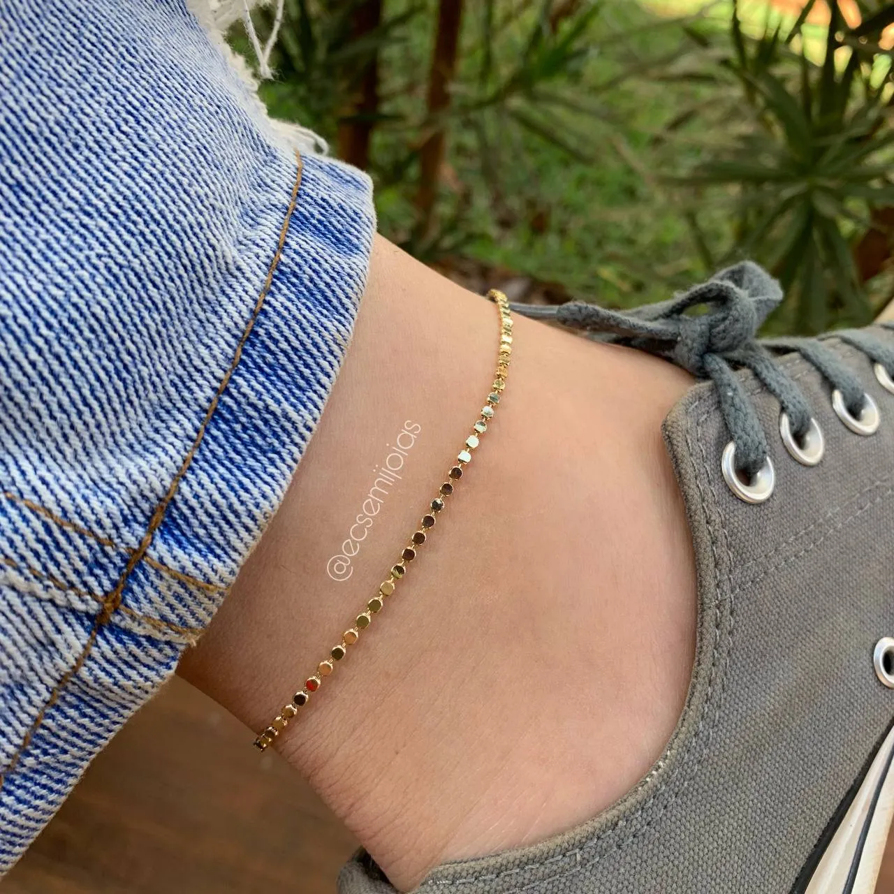 Tornozeleira bolinhas lisas - banhado a ouro 18k - 23 cm +5 cm de extensor