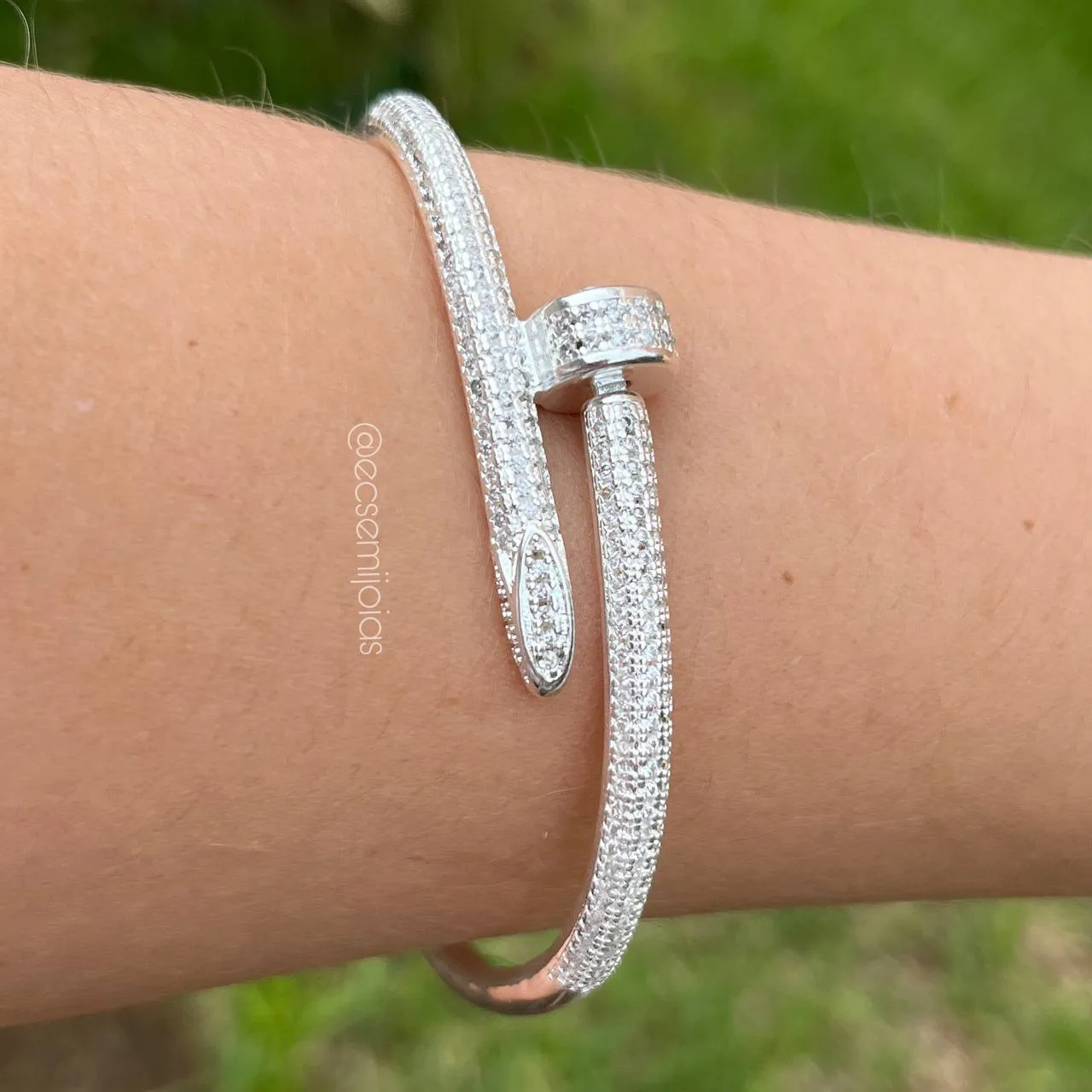 Bracelete parafuso cravejado - banhado a prata 925