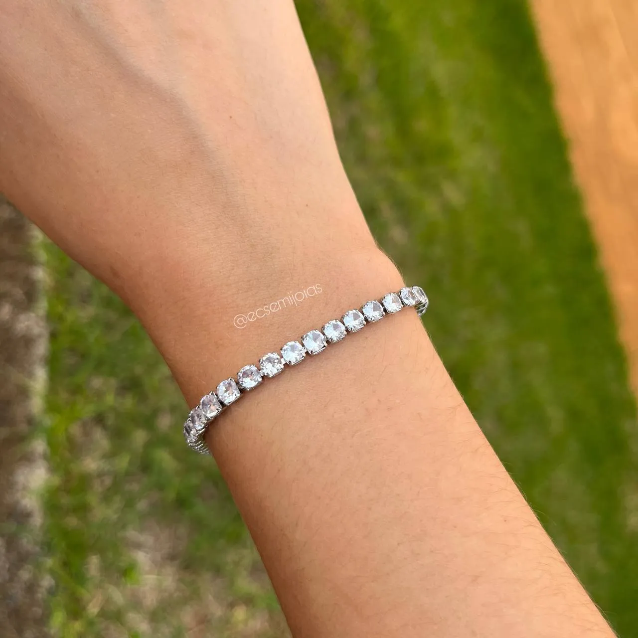 Pulseira de riviera - 19 cm - banhado a ródio branco