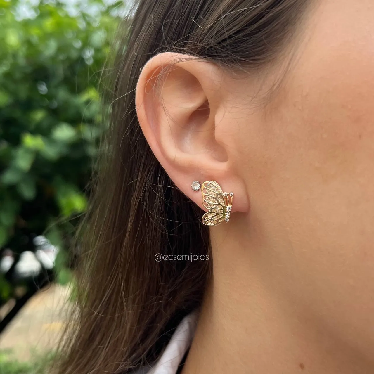 Brinco borboleta cravejada - banhado a ouro 18k