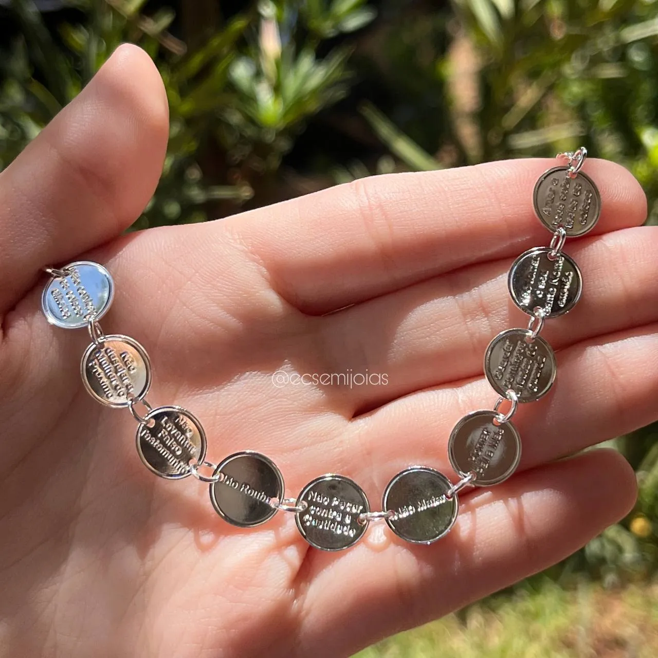 Pulseira 10 mandamentos - 15 cm + 5 cm de extensor - banhado a prata 925