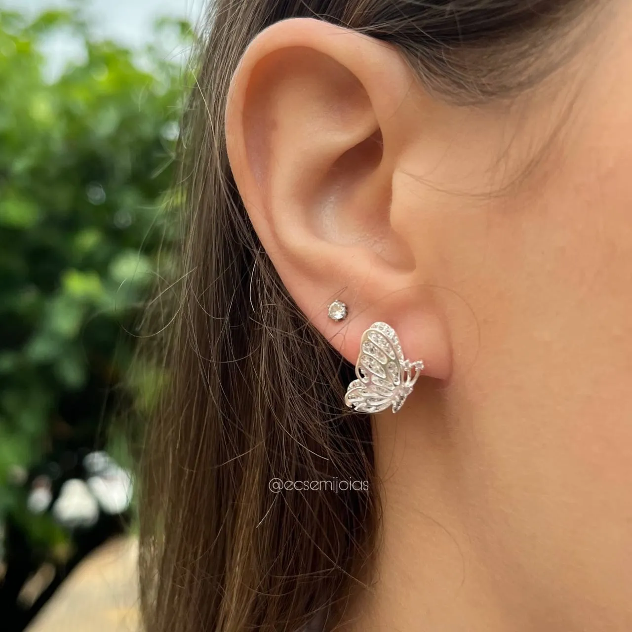 Brinco borboleta cravejada - banhado a prata 925