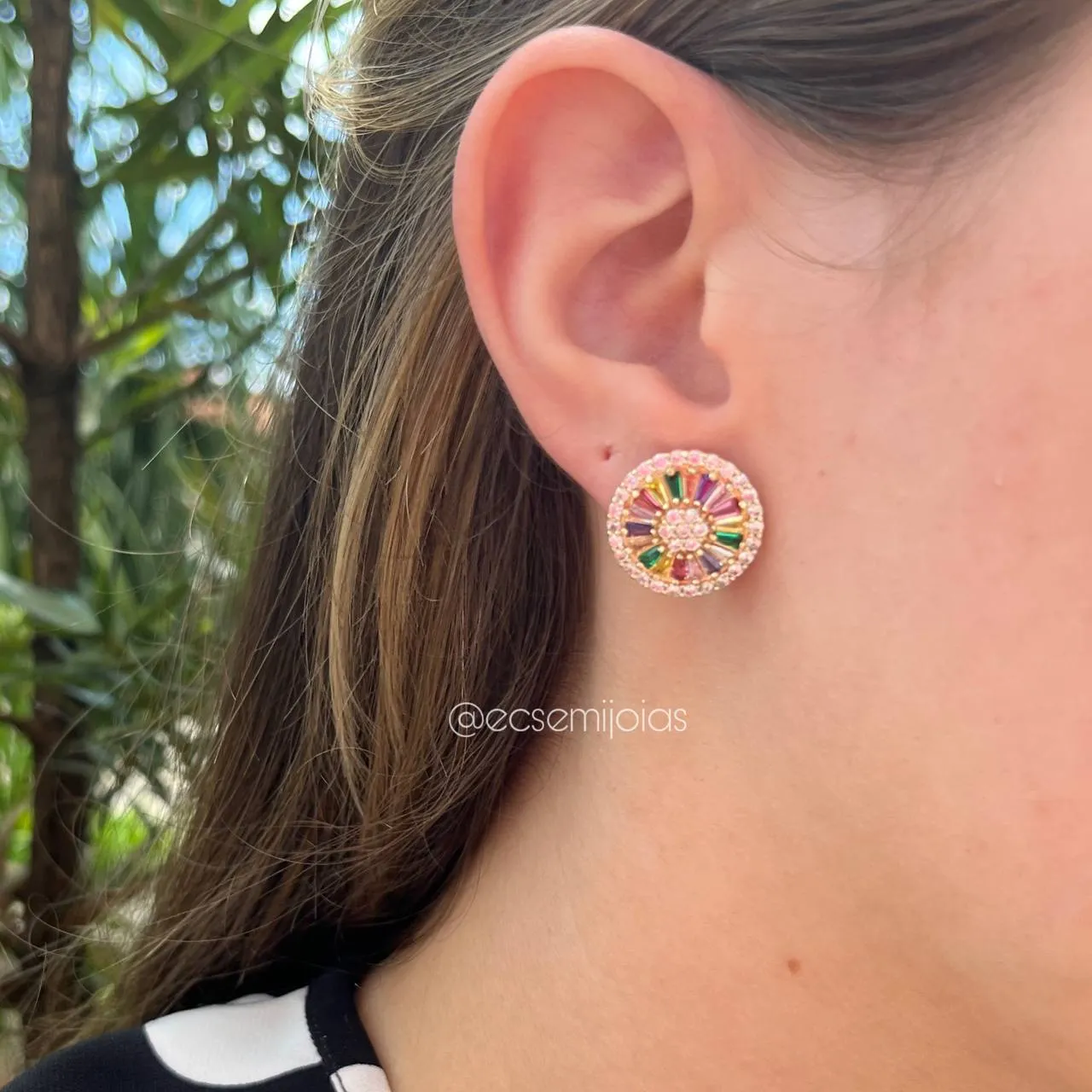 Brinco de pizza cravejado - banhado a prata 925