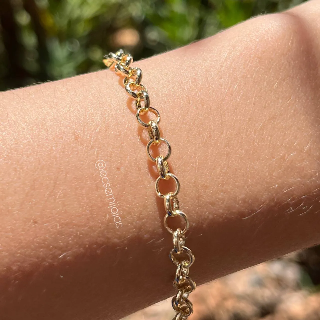Pulseira de elos lisos  - 18 cm - banhado a ouro 18k