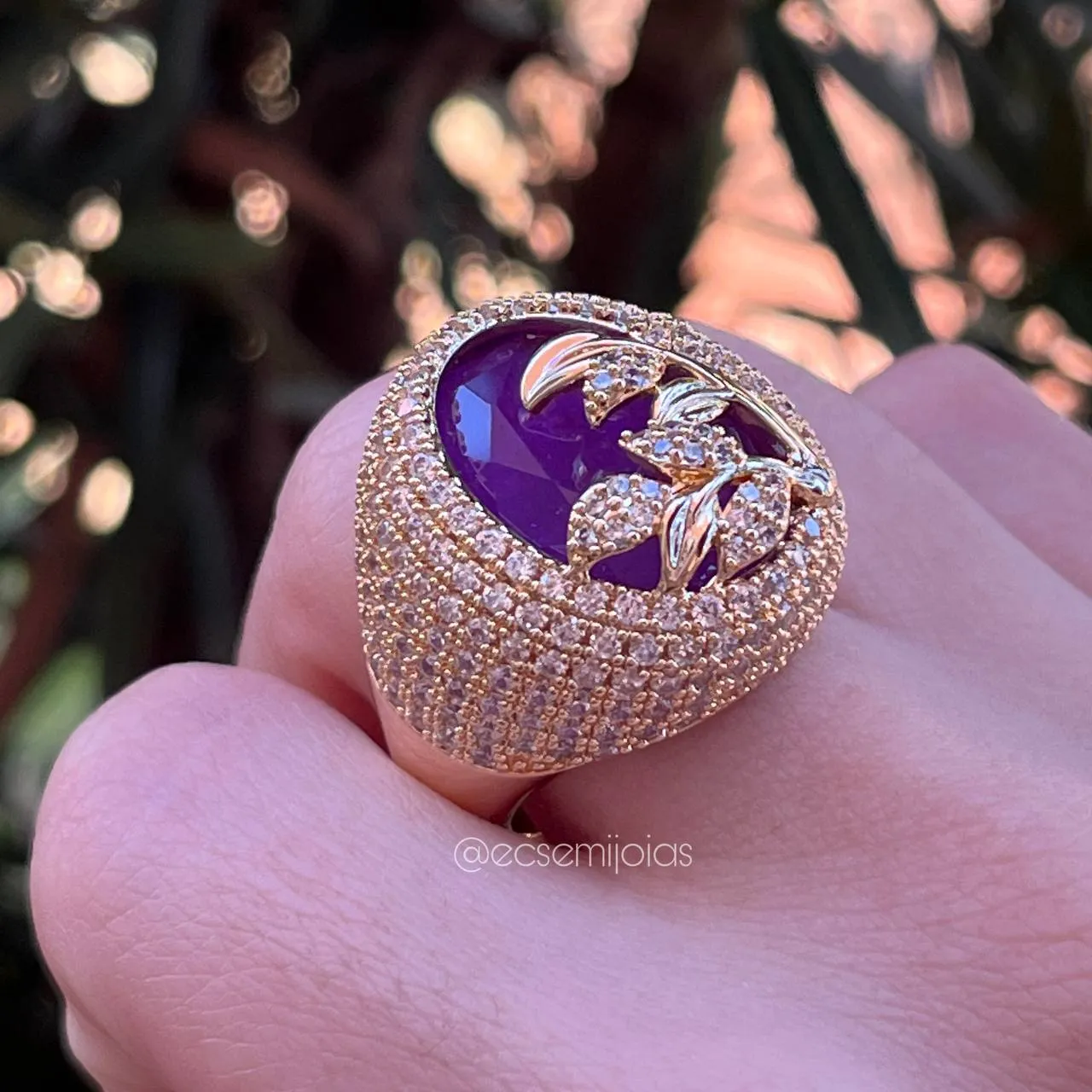 Conjunto brinco e anel jardim cravejado  - banhado a ouro 18k