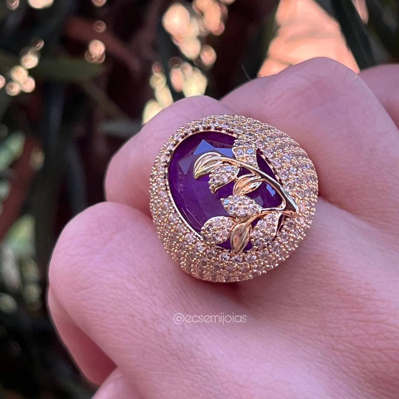 Conjunto brinco e anel jardim cravejado  - banhado a ouro 18k