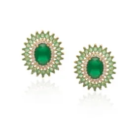 Brinco oval com zircônias navete - banhado a ouro 18k