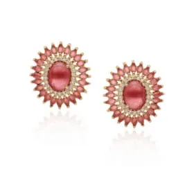 Brinco oval com zircônias navete - banhado a ouro 18k