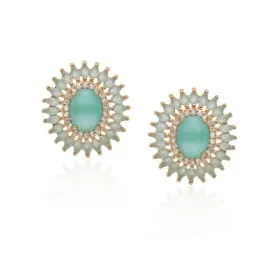 Brinco oval com zircônias navete - banhado a ouro 18k