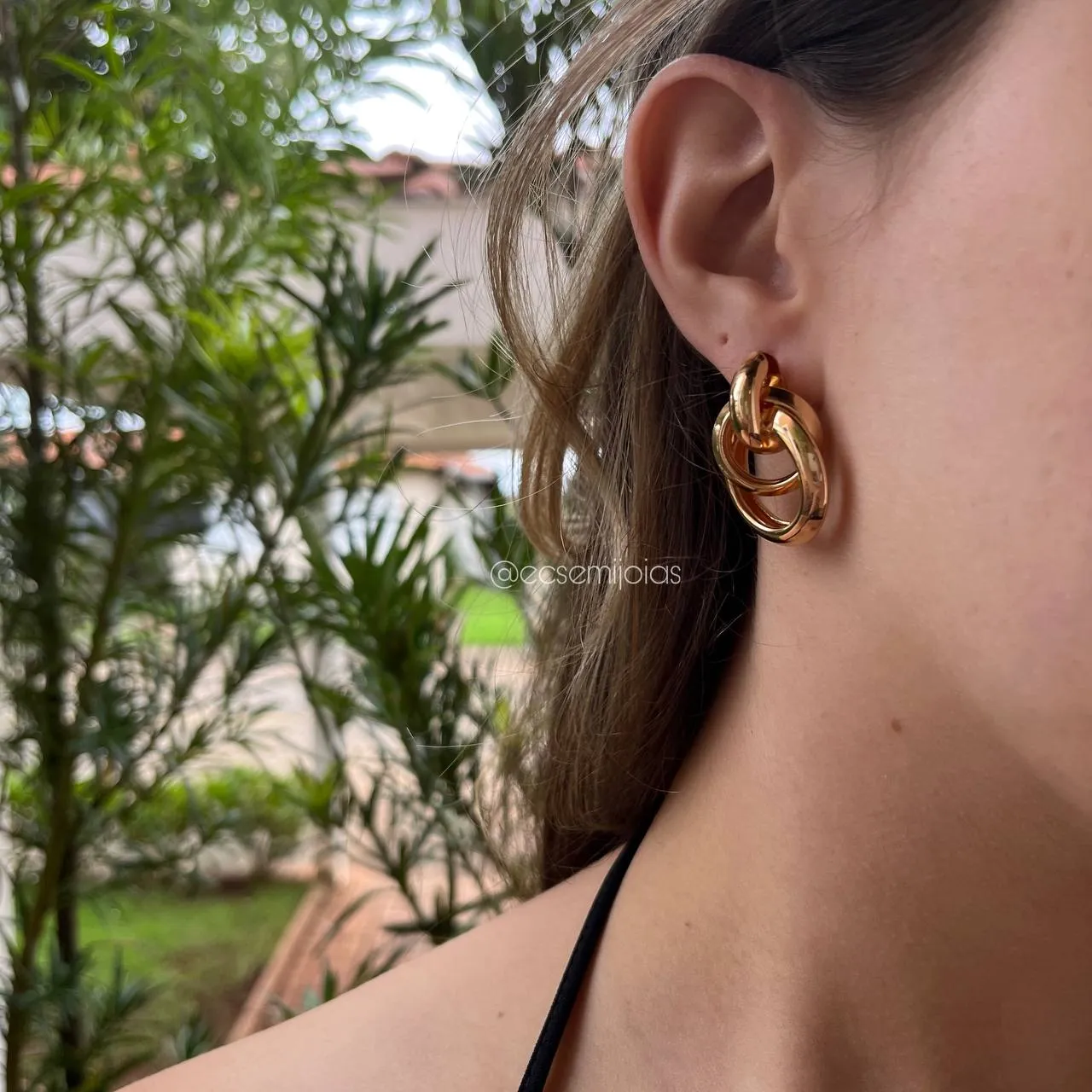 Brinco três argolas -  banhado a ouro 18k