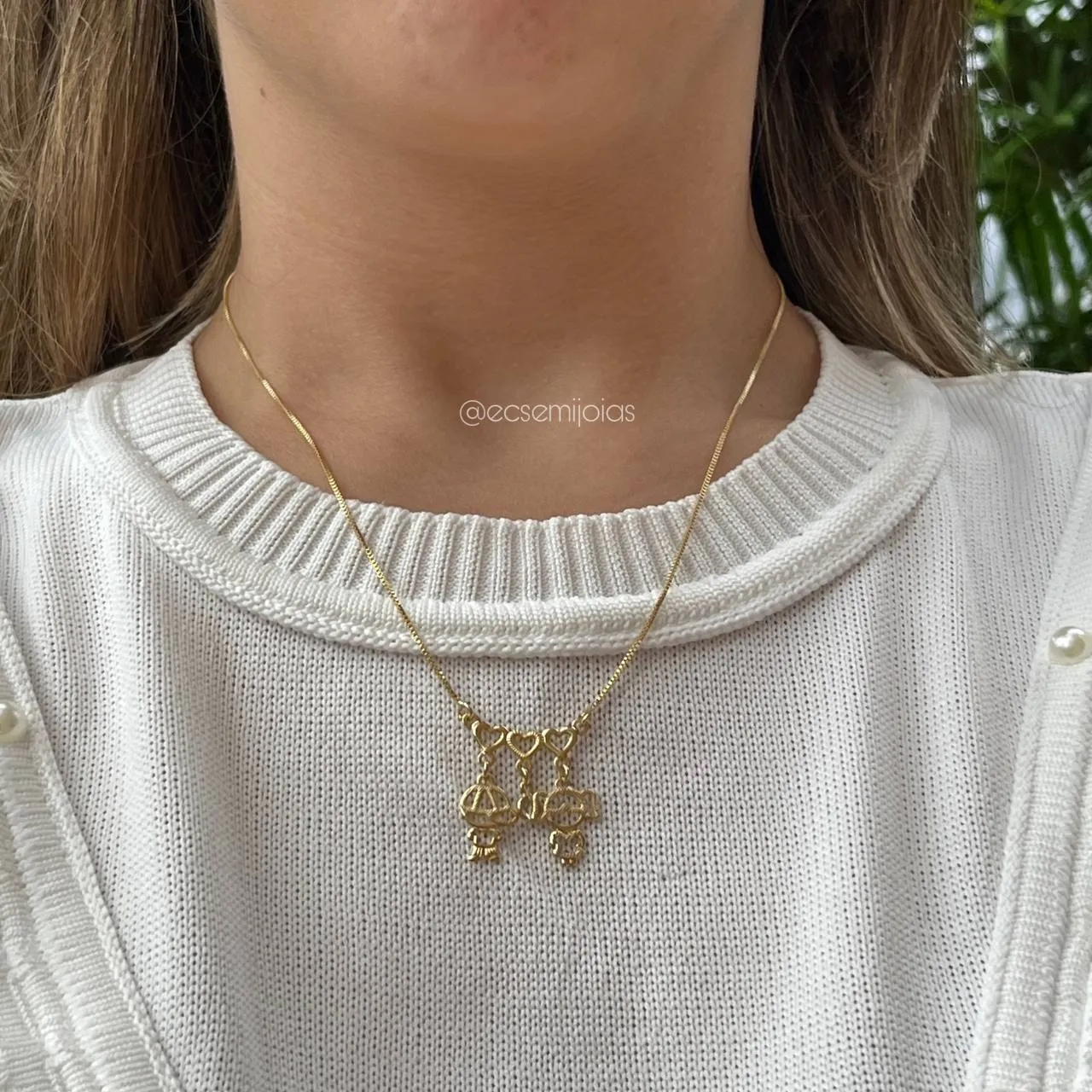 Colar de mãe casal - 45 cm - banhado a ouro 18k