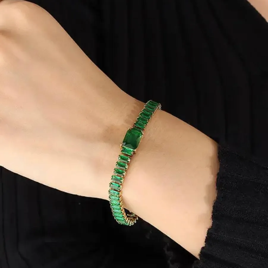 Pulseira de pedras baguete - 15 + 5 cm - banhado a ouro 18k