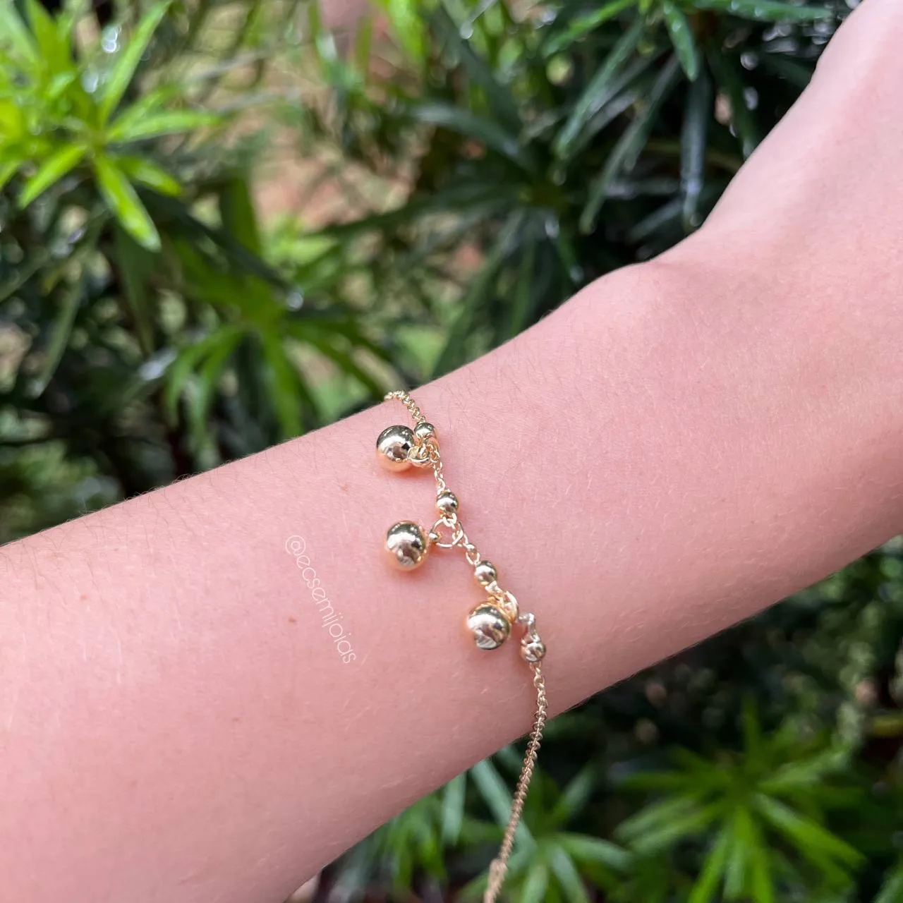 Pulseira de três bolas - banhado a ouro 18k - 16 cm+ 5 cm