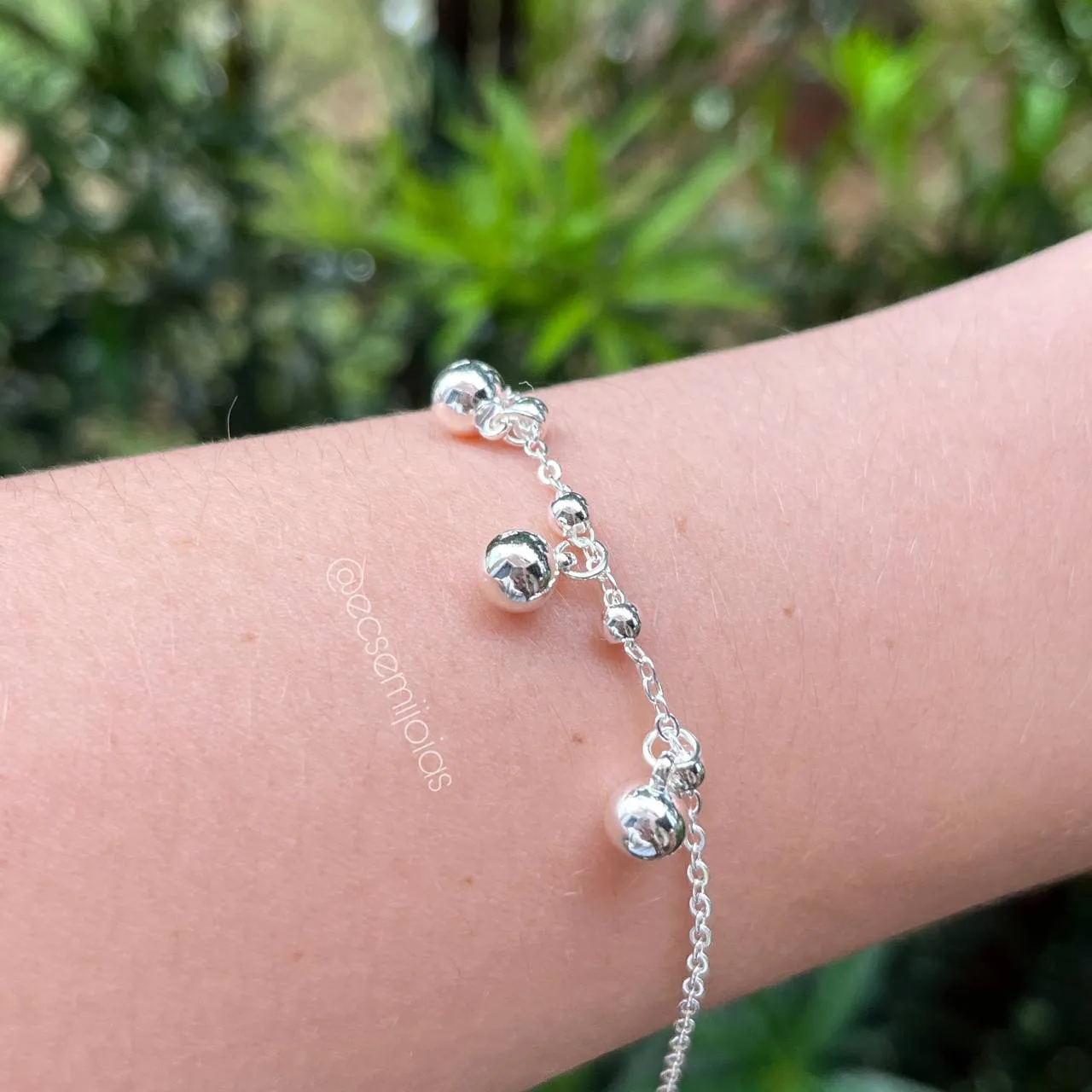 Pulseira de três bolas - banhado a prata 925 - 16 cm+ 5 cm
