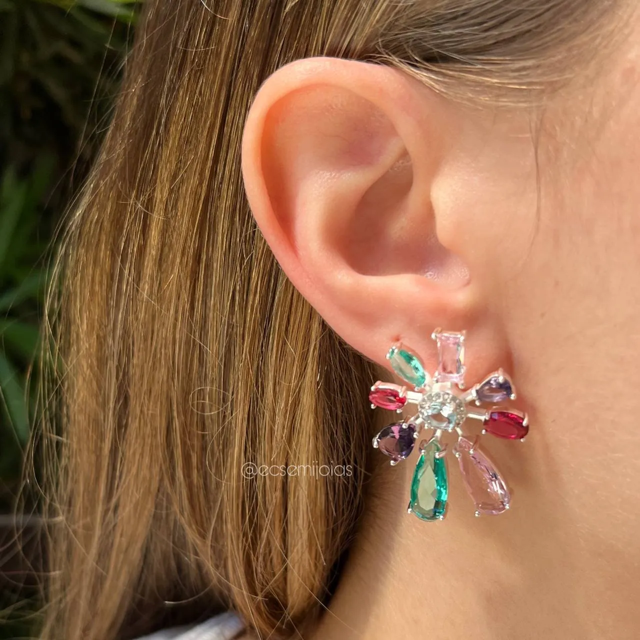 Brinco de flor - banhado a prata 925