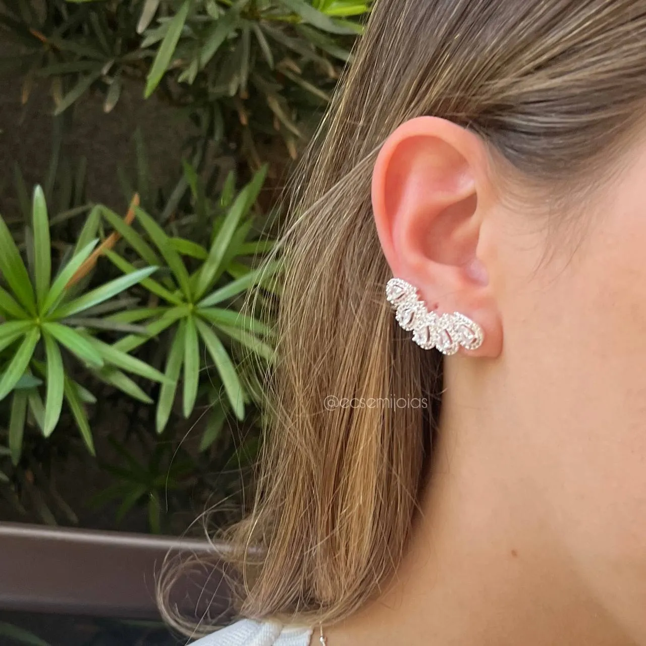 Brinco ear cuff 5 gotas -  banhado a prata 925