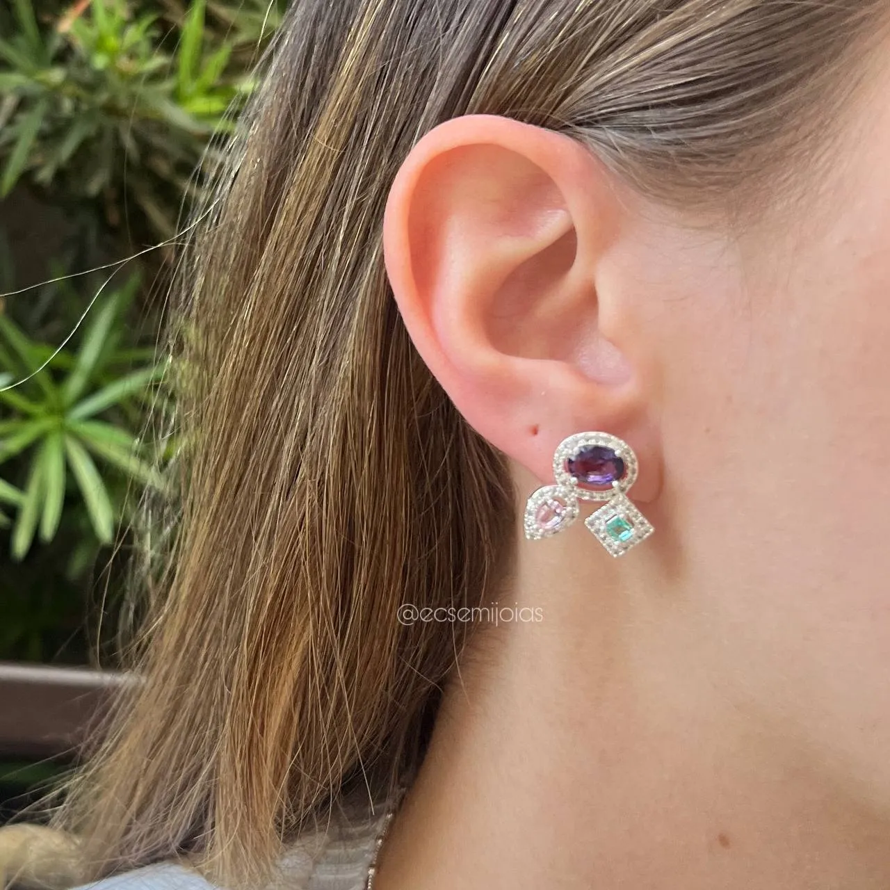 Brinco formas geometricas - banhado a prata 925