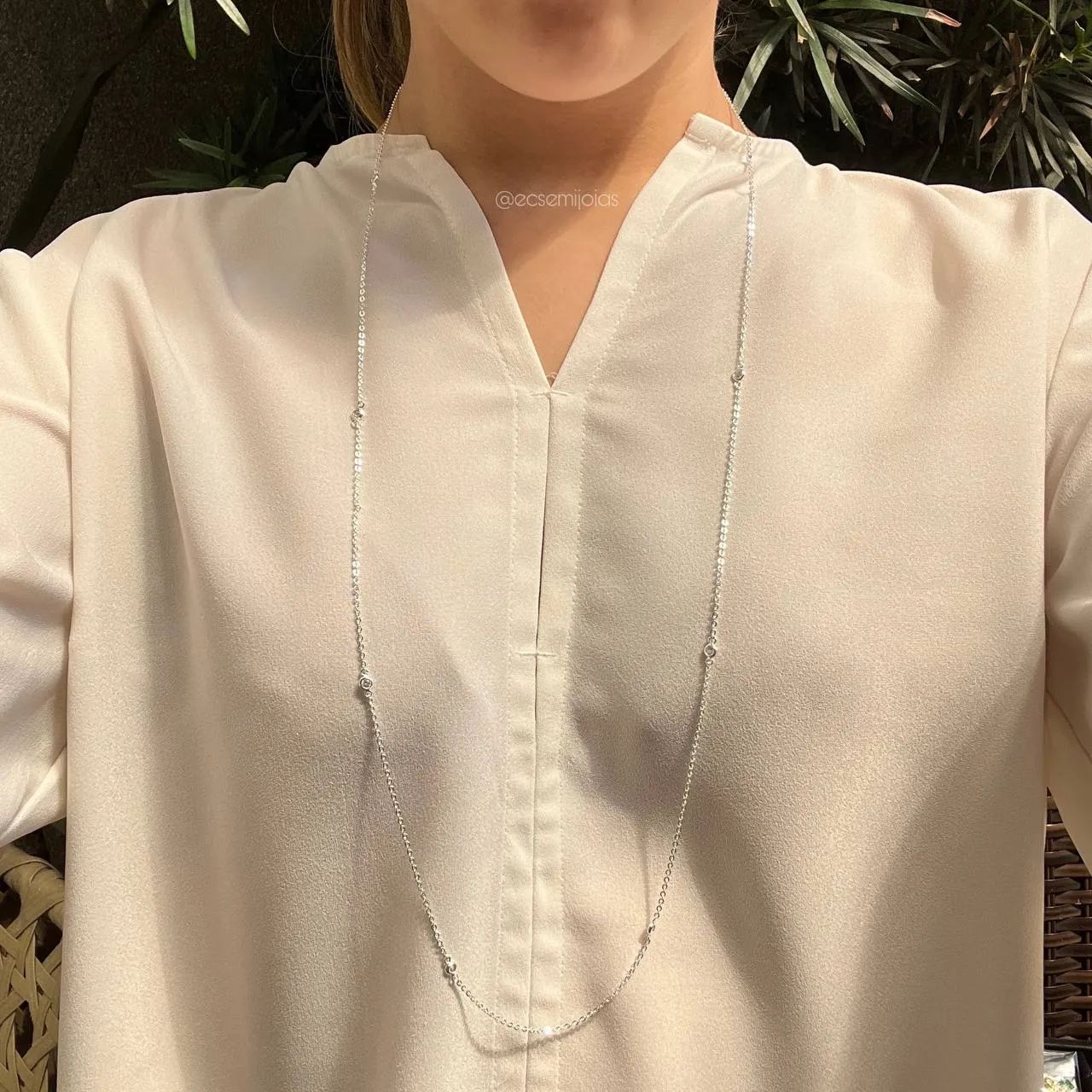 Colar elos portugues fininho com zircônias - 70 cm - banhado a prata 925