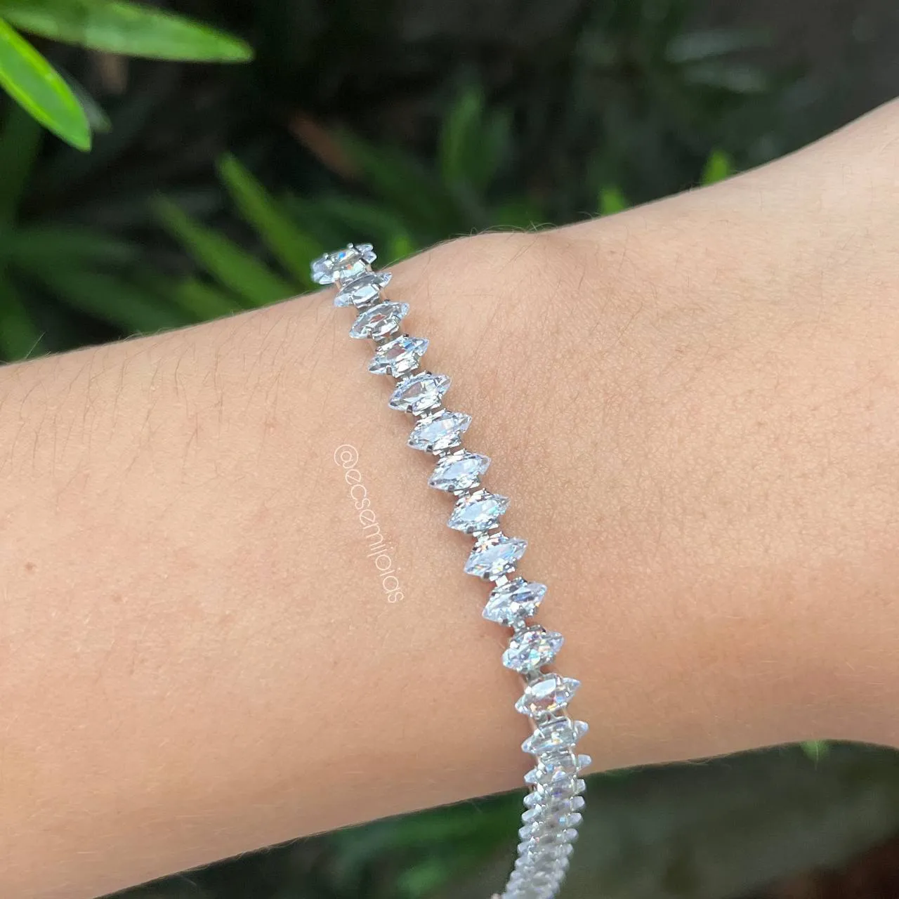 Pulseira de riviera -15 cm - banhado a ródio branco