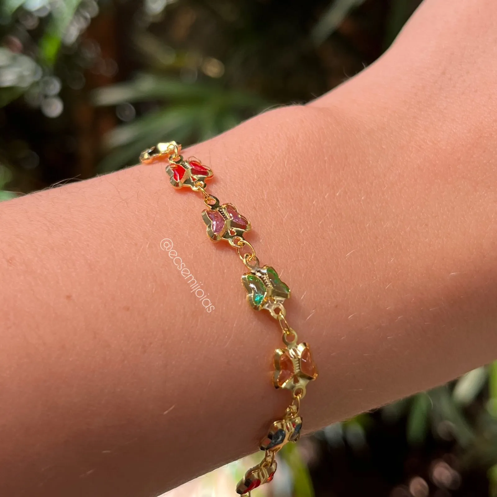 Pulseira de borboleta colorida - 16 + 5 cm -banhado a ouro 18 k