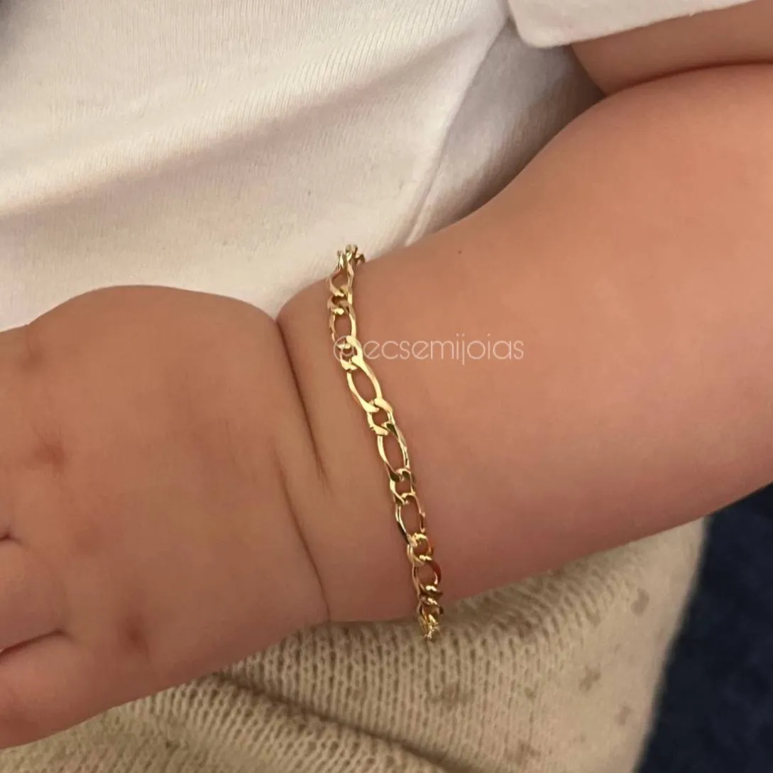 Pulseira infantil 1x1 - 3mm - banhado a ouro 18k