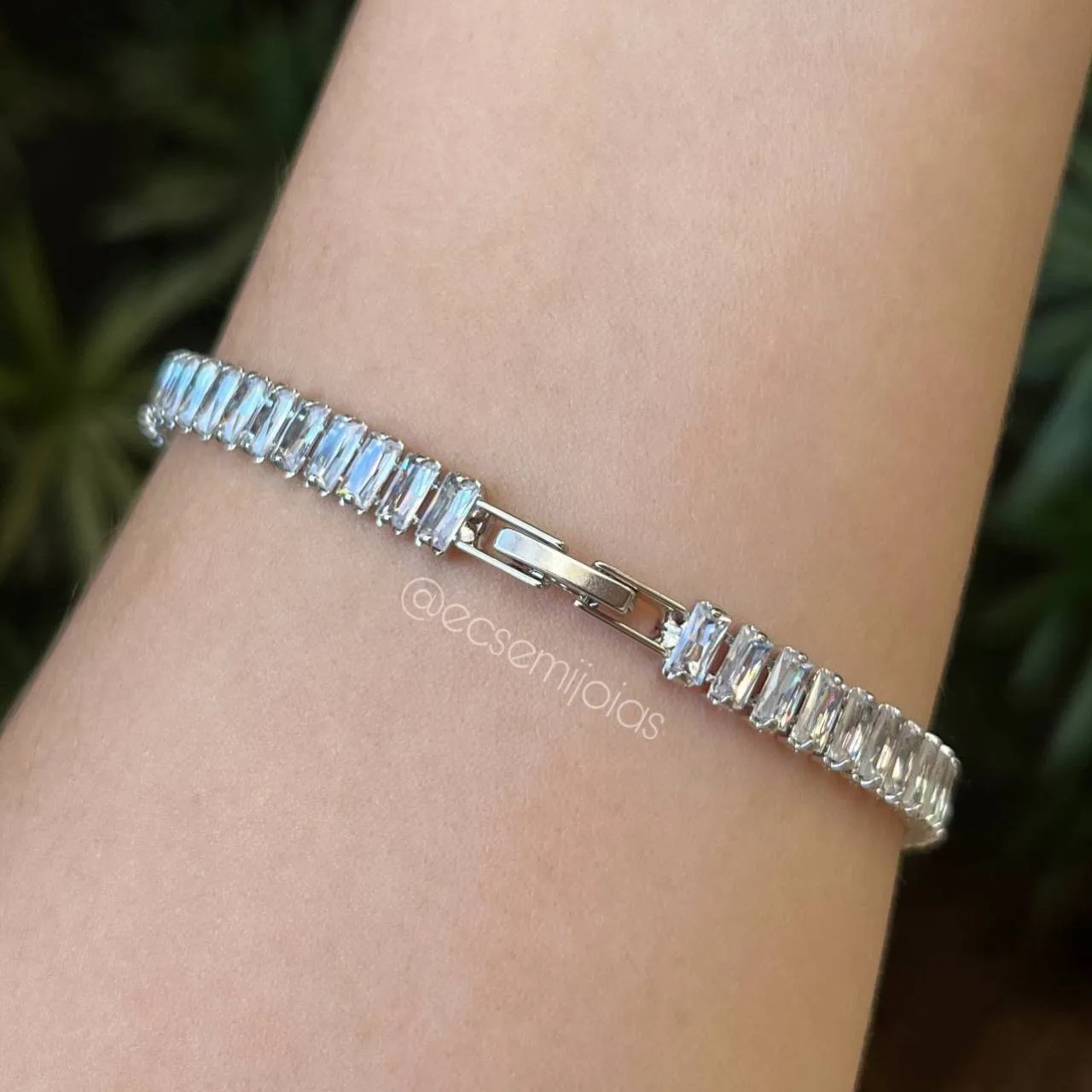 Pulseira zircônia baguete 6mm - 19 cm - banhado a ródio branco