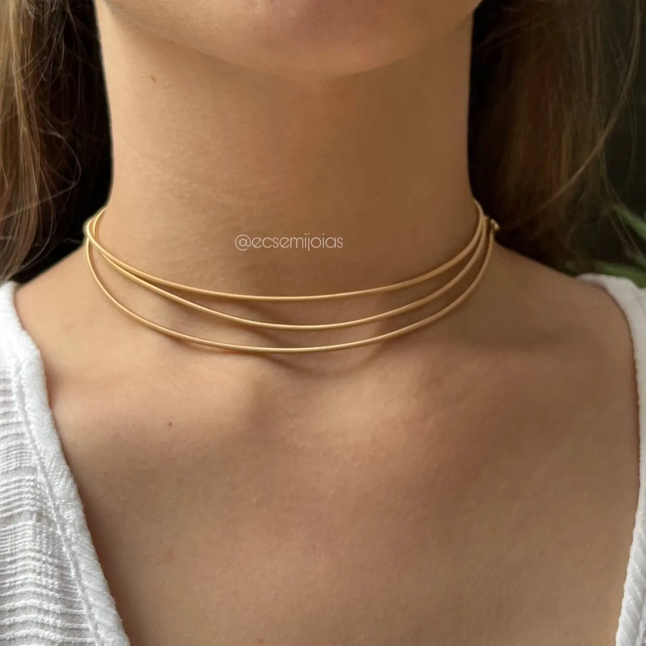 Pulseira 2/1 (ou colar) corda de violão - 2mm - banhado a ouro 18k