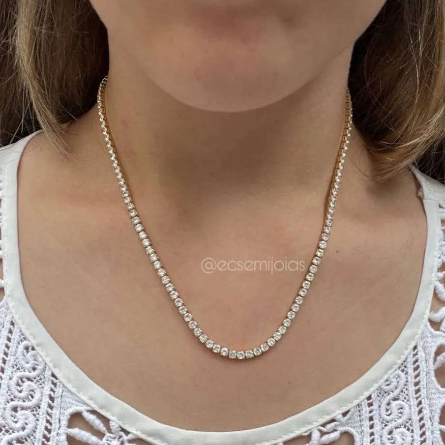 Colar 100% zircônias 3mm -  45cm + 5cm extensor - banhado a ouro 18k