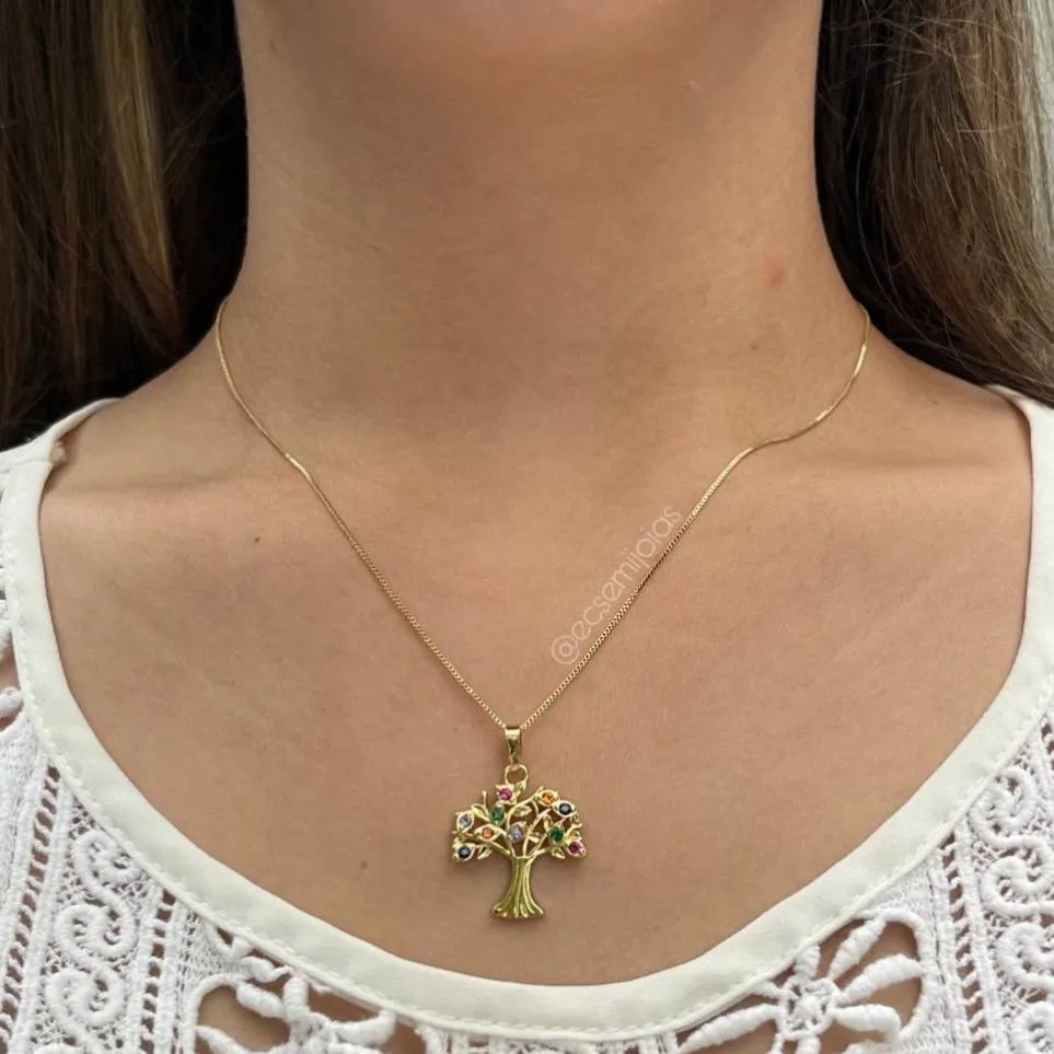 Colar árvore cravejada  - 45 cm - banhado a ouro 18k