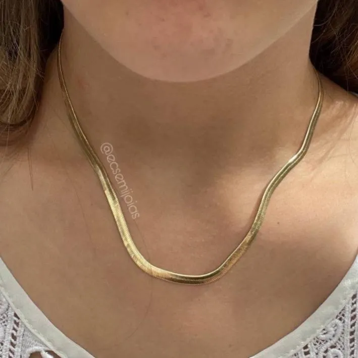 Colar de fita 4mm com 40cm + extensor 10cm - banhado a ouro 18k