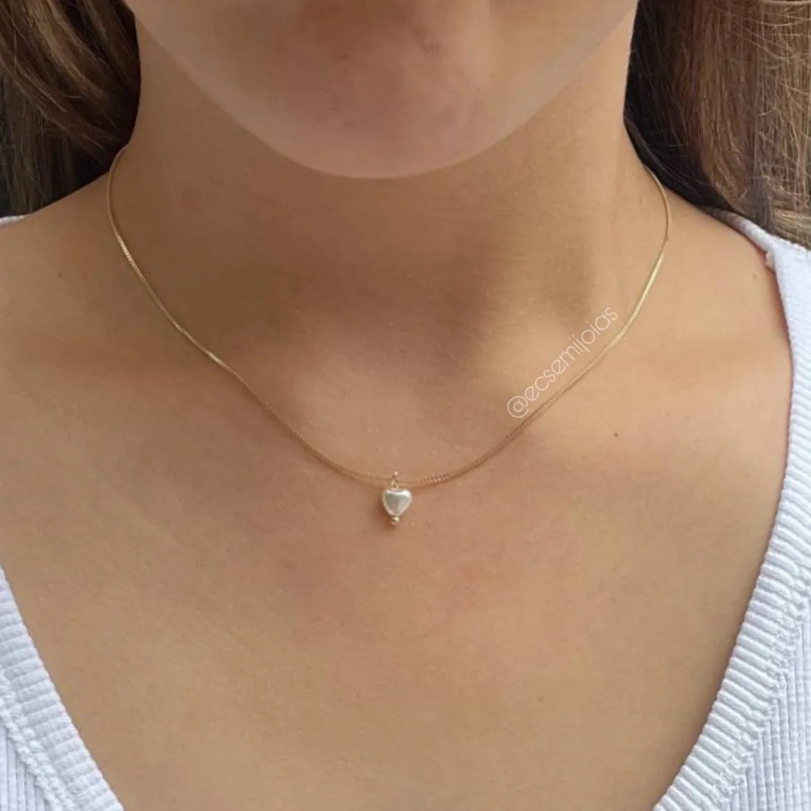 Colar pérola coração - banhado a ouro 18k