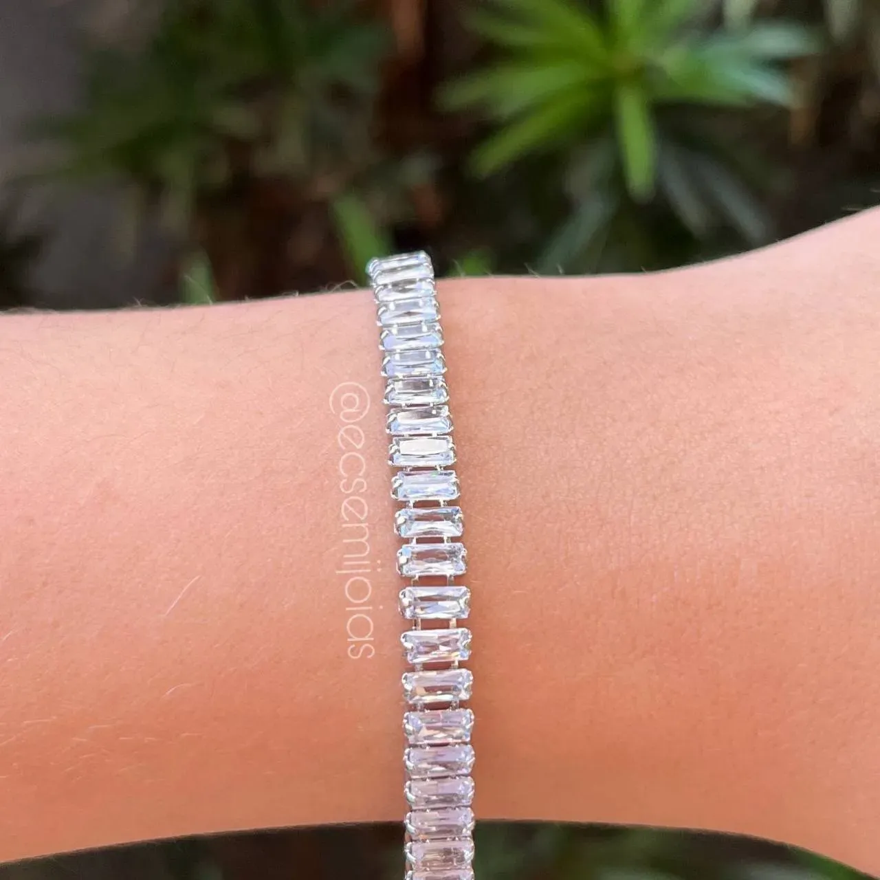 Pulseira zircônia baguete 6mm - 19 cm - banhado a ródio branco