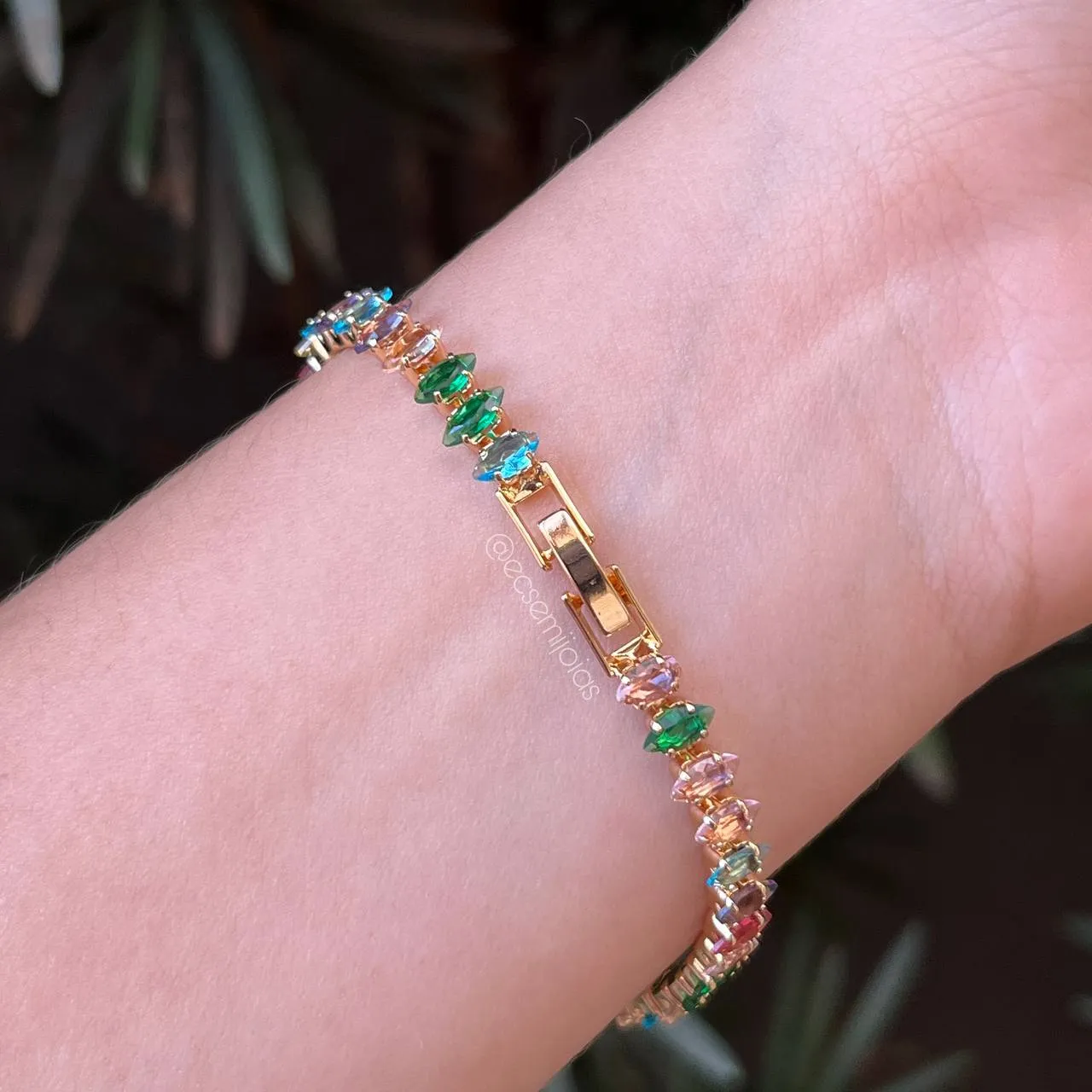 Pulseira zircônias navetes 6mm - 19 cm - banhado a ouro 18k